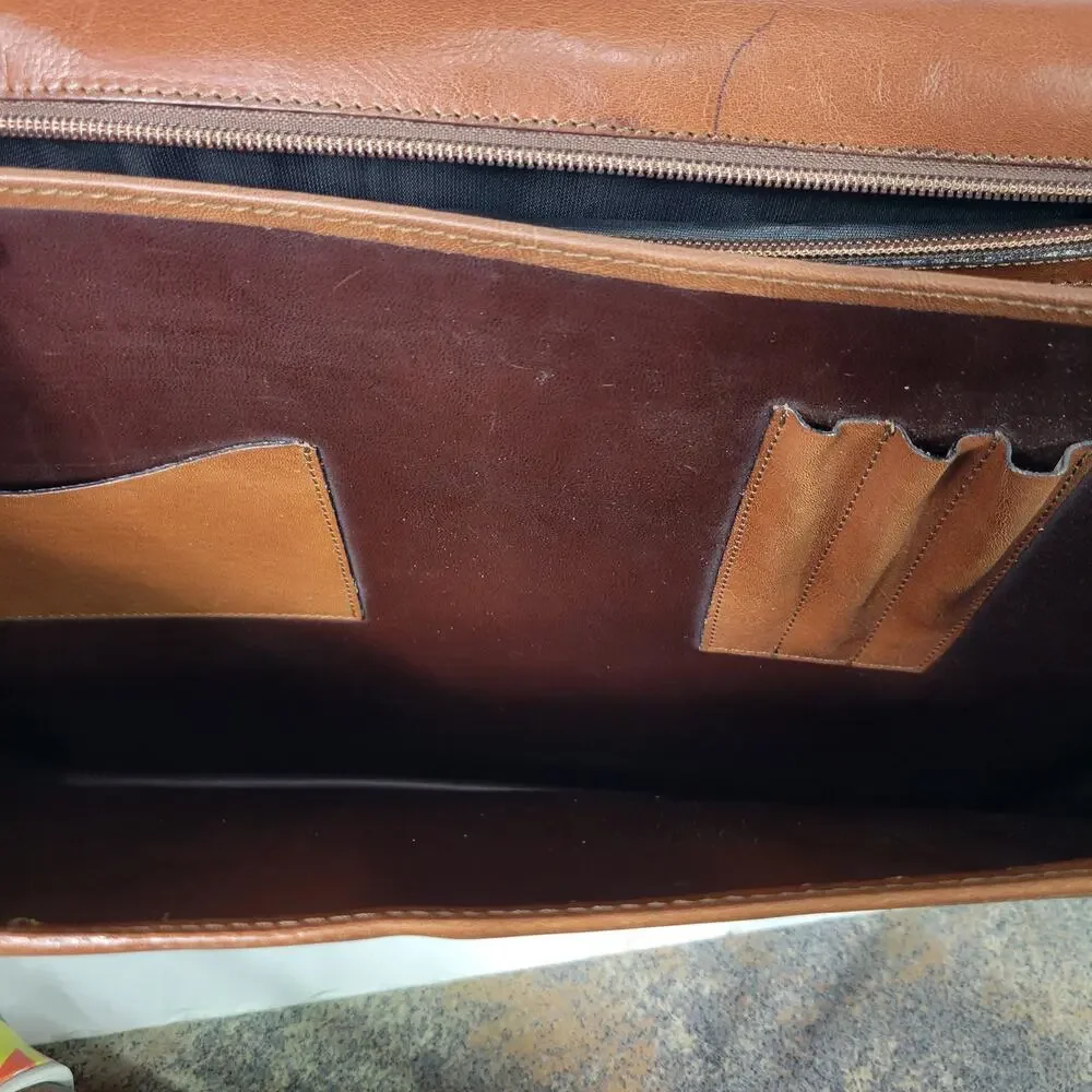 Vintage Leather Business Bag Briefcase Brown Attache Case Document Folder File